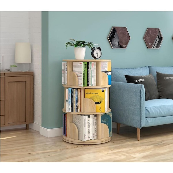 3-Tier Versatile Spacious Rotating Swivel Wooden Bookcase Bookshelves 98cm Natural Oak