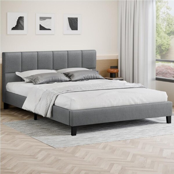 ALFORDSON Bed Frame Double Size Wooden Platform Mattress Base Fabric Grey