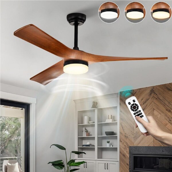 ACA 52'' Ceiling Fan DC Motor with LED Light Remote Control 3 Blades Matt Black & Mahogany