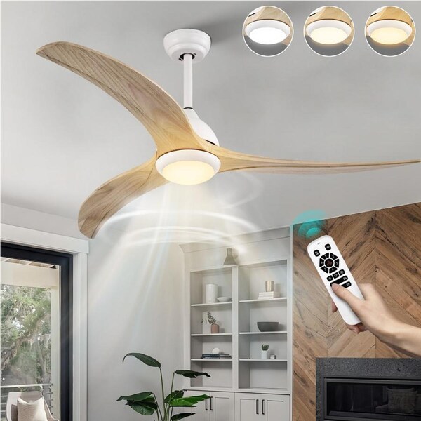 ACA 52" DC Ceiling Fan Light 6 Speeds Timer Remote Control Reversible Matt White & Natural Silent