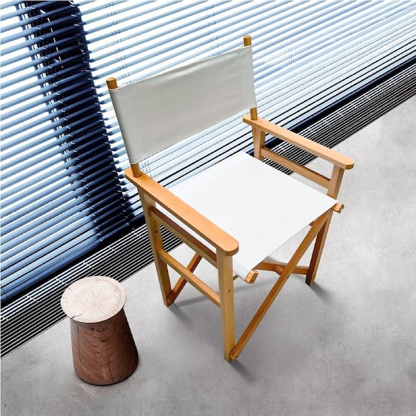 ACA Folding Director's Chair Solid Wood Portable Outdoor Seating Comfort White