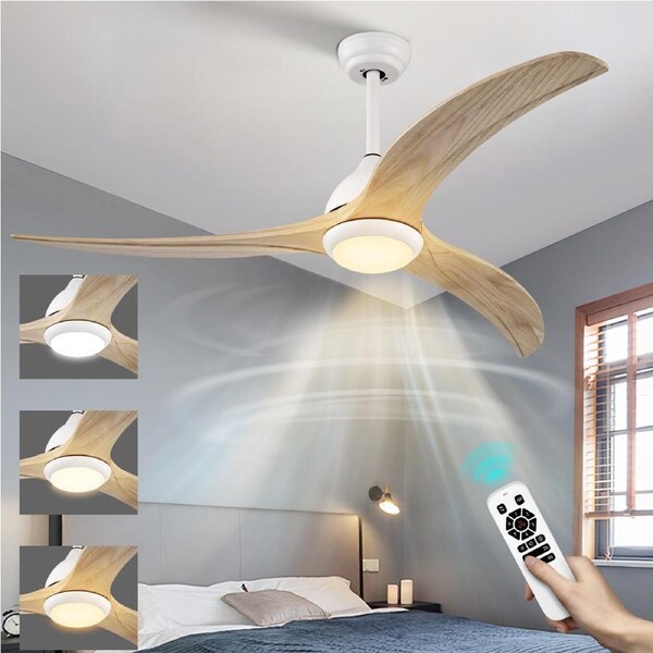 52" Ceiling Fan with Light DC Motor w/Remote Reversible Airflow Fan - White & Natural