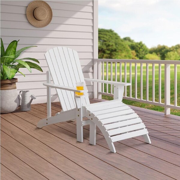 Garden Adirondack Chairs with Footstool Outdoor Beach Chair with Footstools White