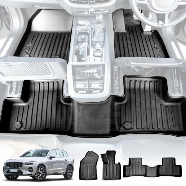 3D All-Weather Floor Mats for Volvo XC60 2017-Onwards Heavy Duty Customized Car Floor Liners Full Set Carpet
