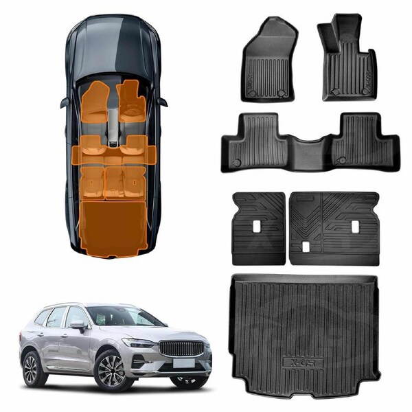 Floor Mat Boot Liner Back Seat Protector Combo for Volvo XC60 2017-Onwards Heavy Duty Car Kick Mats Cover