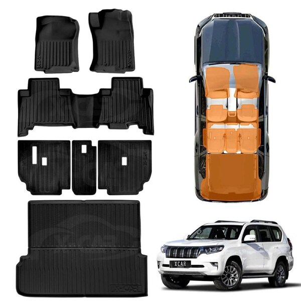 3D Boot Liner Cargo Kick Floor Mats Carpet for Toyota Prado 150 Series 7 Seats 2009-2024 Heavy Duty Car Mats Cover