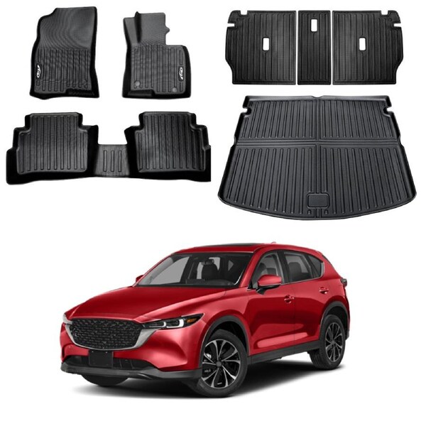 Floor Mats Boot Liner Set for Mazda CX5 CX-5 2022-2025 All Weather Heavy Duty Cargo Kick Mats Back Seat Protector Cover