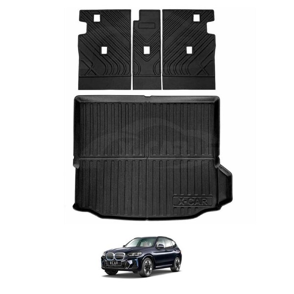 Boot Liner Kick Mats Set for BMW iX3 2023-2025 All Weather Heavy Duty Cargo Car Trunk Back Seat Protector