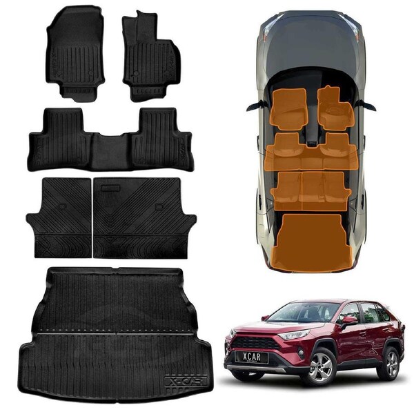 3D Floor Mats Boot Liner Set for Toyota Rav4 Rav 4 Petrol 2019-2025 All Weather Heavy Duty Cargo Kick Mats Back Seat Protector Cover
