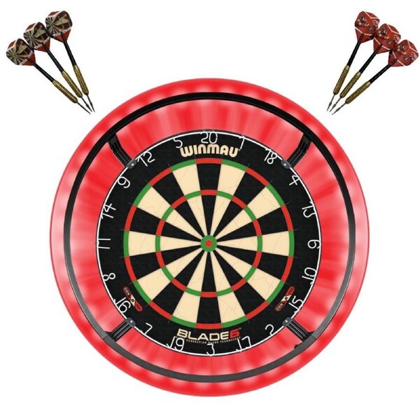 Winmau Blade 6 Dart Board + Target Corona Light + Red Surround + Darts