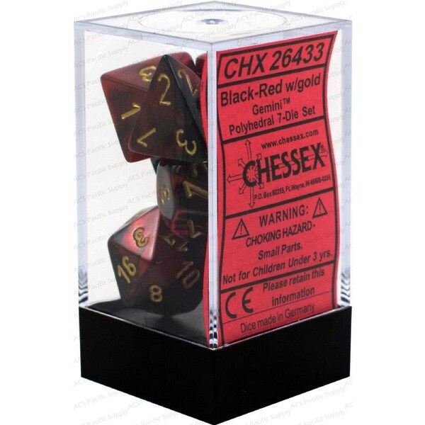 Chessex D7-Die Set Gemini Polyhedral Black-Red/gold 7-Die Set