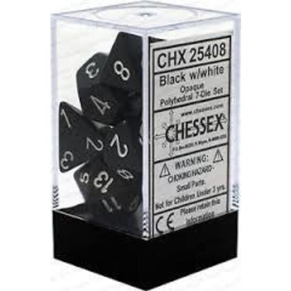 Chessex D7-Die Set Opaque Polyhedral Black/white 7-Die Set