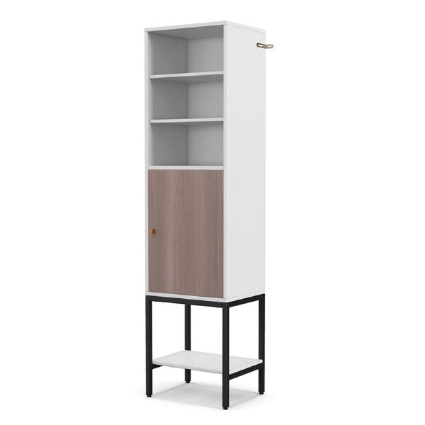Costway 146 cm Tall Bathroom Cabinet Slim Cupboard Storage Organizer Adjustable Shelf White