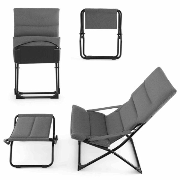 Costway Outdoor Portable Patio Folding Sling Chair w/Ottoman Ottoman Set for Deck