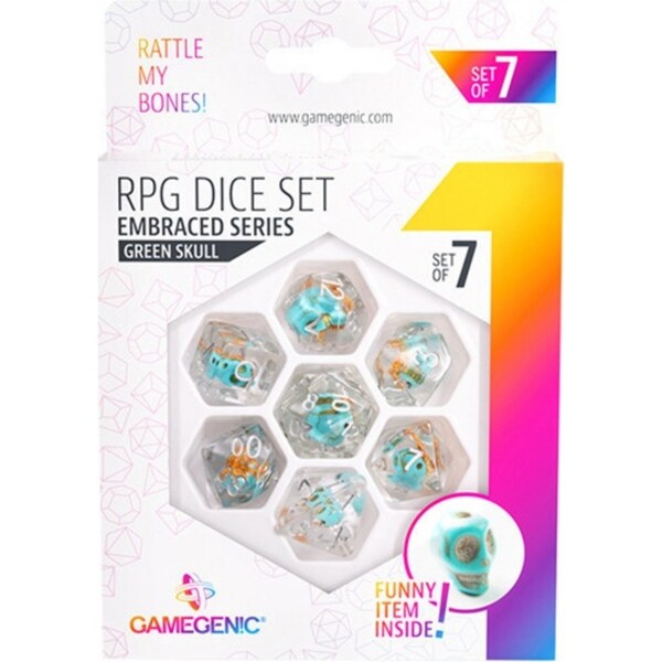 7pc Gamegenic Embraced Series Green Skull RPG Dice Set TCG/CCG Gaming Accessory