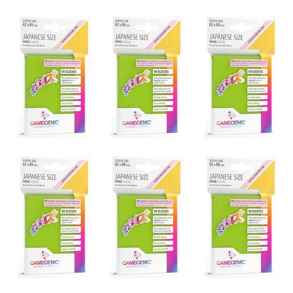 6x 60pc Gamegenic Japanese Sized Sleeves Size PINK Lime 62mm x 89mm Accessory