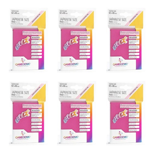 6x 60pc Gamegenic Japanese Sized Sleeves Size PINK Pink 62mm x 89mm Accessory