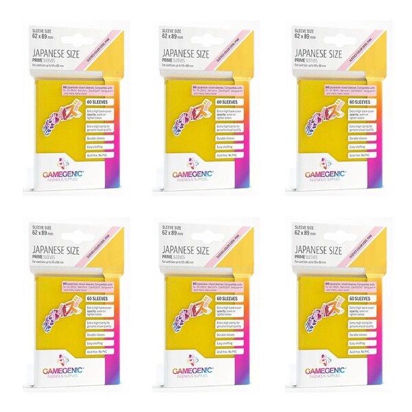 6x 60pc Gamegenic Japanese Sleeves Size PINK Yellow 62x89mm Gaming Accessory
