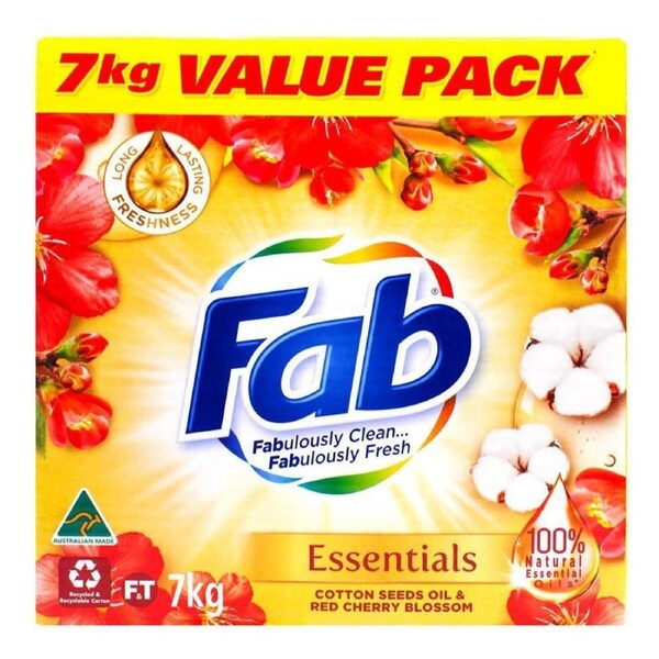 Fab Laundry Powder Essentials Cotton Seeds Oil & Red Cherry Blossoms 7kg