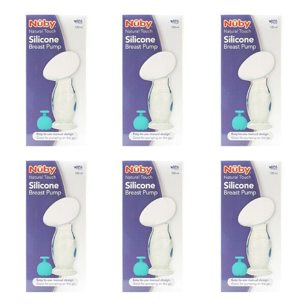 6x Nuby Comfort Silicone Manual Breast Feeding Pump Soft Milk Extractor 120ml
