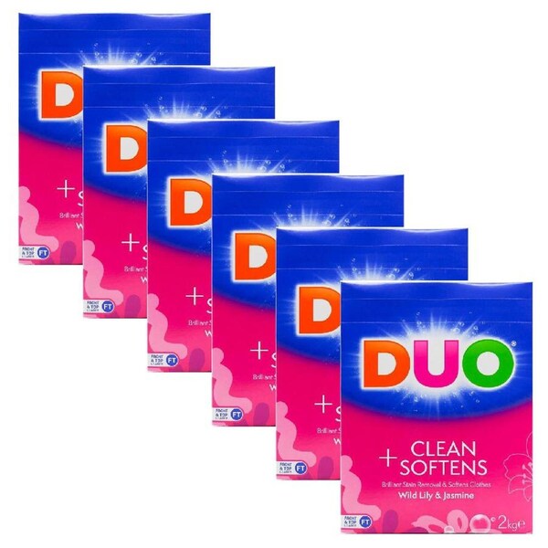 6x Duo Laundry Powder Front & Top Loader Exotic Tiger Lily Cleans & Softens 2kg