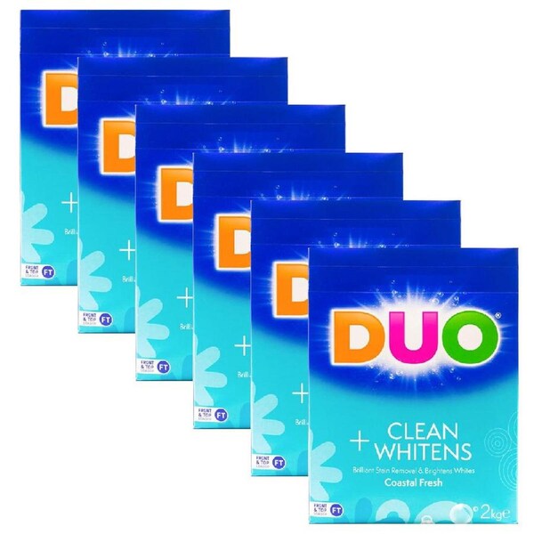 6x Duo Laundry Powder Front & Top Loader Opti Brightener System Linen Fresh 2kg