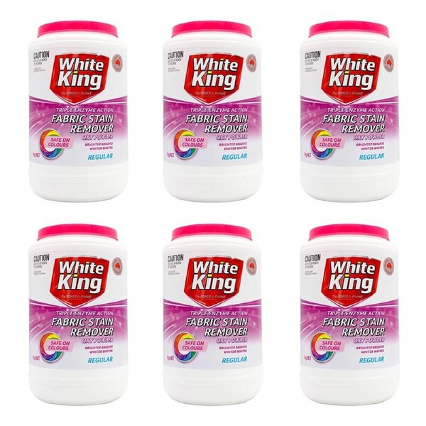 6x White King Fabric Stain Remover Oxy Powder Safe On Colours Effective 1kg