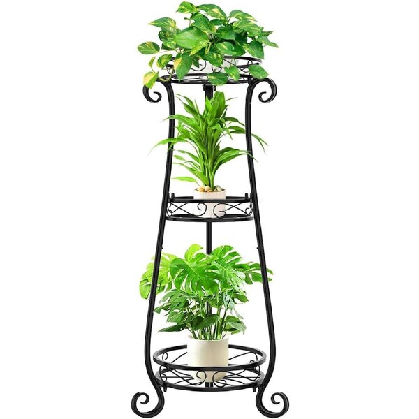 3 Tier Tall Metal Plant Stand Indoor Outdoor, Rustproof Iron Flower Pot Holder Shelf, Multiple Heavy Duty Plant Round Rack for Patio