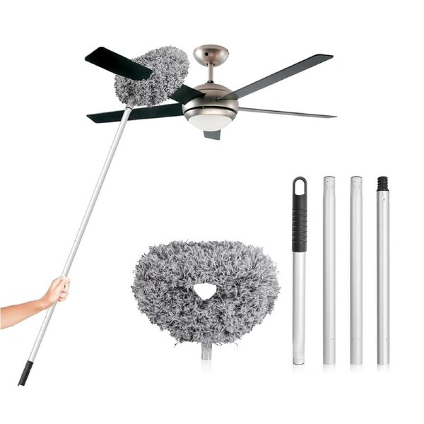 Ceiling Fan Cleaner Duster Reusable Microfiber Removable Duster with Extension Pole for Cleaning Walls-Grey