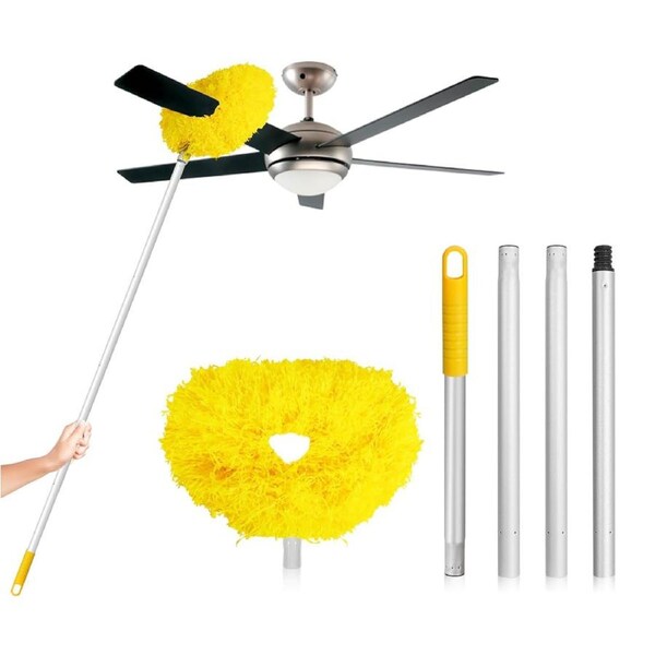 Ceiling Fan Cleaner Duster Reusable Microfiber Removable Duster with Extension Pole for Cleaning Walls-Yellow