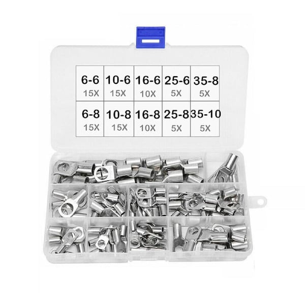 100PCS Battery Copper Cable Lugs Crimp Ring Terminals Electrical Wire Connector Kit