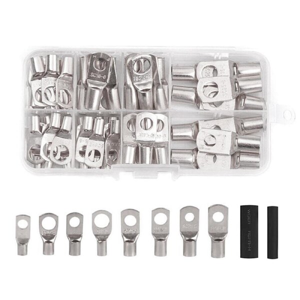 140PCS Battery Copper Cable Lugs Crimp Ring Terminals Electrical Wire Connector Kit