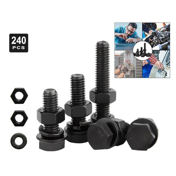 240PCS M4 M5 M6 M8 M10 Button Head Hex Socket Cap Screws Bolts Nuts Washer Assortment Kit