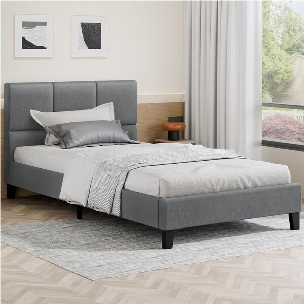 ALFORDSON Bed Frame Single Size Wooden Platform Mattress Base Fabric Grey