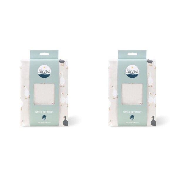 2x Little Haven Cot Fitted Goose Stylish & Cozy Gentle Baby Bedding Sheet 135cm