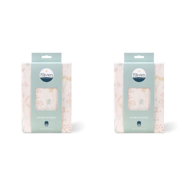 2x Little Haven Cot Fitted Wild Flower Cozy Floral Baby Bedding Sheet 135cm