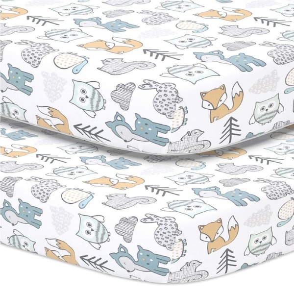 2x Little Haven Cot Fitted Woodland Blue/Grey Fox Cozy Baby Bedding Sheet 135cm