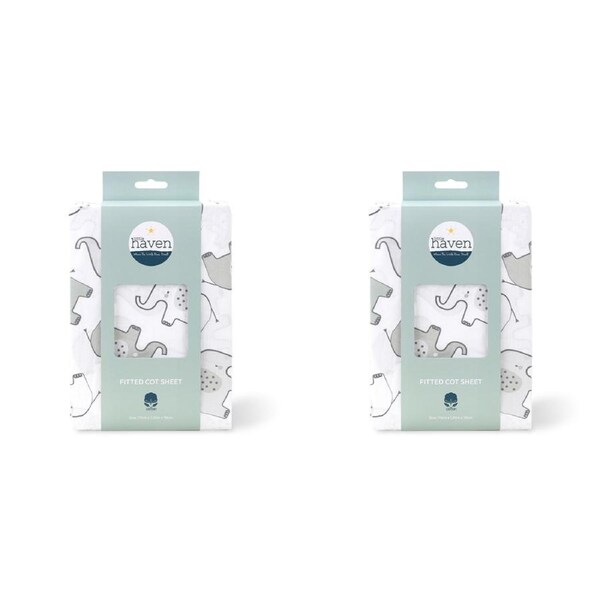 2x Little Haven Cot Fitted Elephant Cozy & Comfort Baby Bedding Sheet 135cm