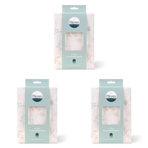 3x Little Haven Co-Sleeper Wild Flower Petal Style Cozy Kid Bedding Sheet 90cm