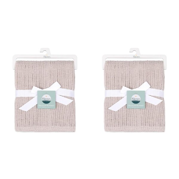 2x Little Haven Cellular Natural Cozy/Comfort Gentle Style Baby Blanket 90cm