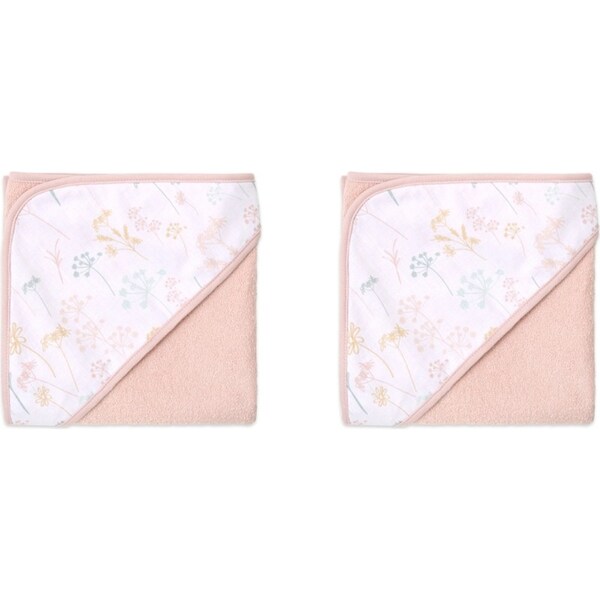 2x Little Haven Cotton Hooded Wild Flower Soft & Gentle Cozy Baby Towel 76cm