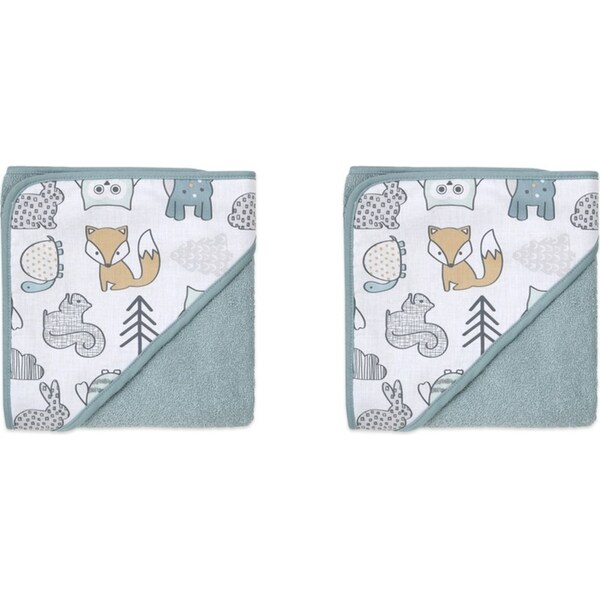 2x Little Haven Cotton Hooded Woodland Soft & Gentle Cozy Baby Bath Towel 76cm