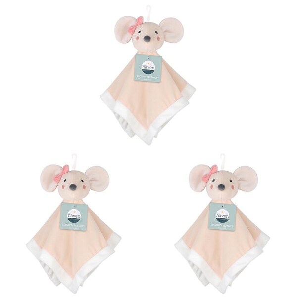 3x Little Haven Security Mouse Soft/Comfort Gentle Baby Wrap Blanket 32cm 0M+