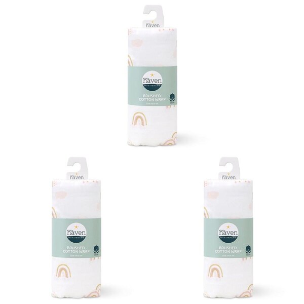 3x Little Haven Brushed Cotton Rainbows Soft Gentle Baby Wrap Blanket 100cm