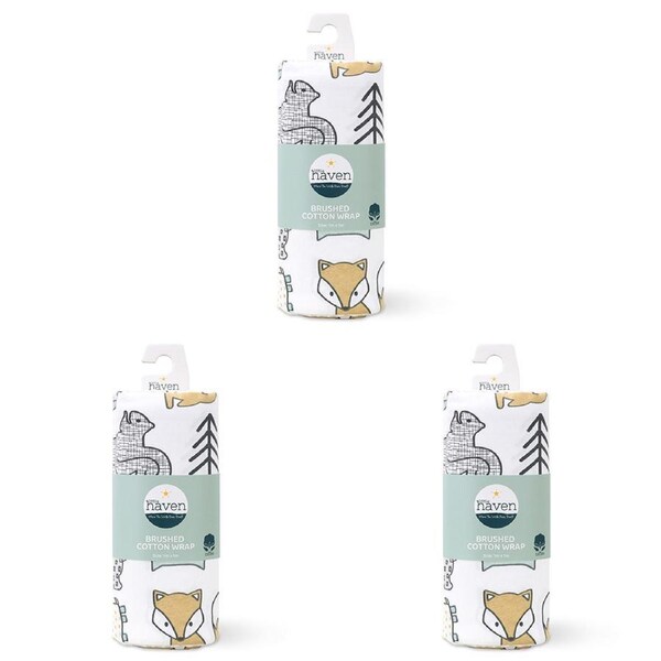 3x Little Haven Brushed Cotton Woodland Soft Gentle Baby Wrap Blanket 100cm