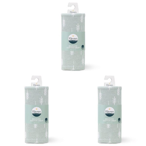 3x Little Haven Brushed Cotton Sage Foliage Soft Cozy Baby Wrap Blanket 100cm