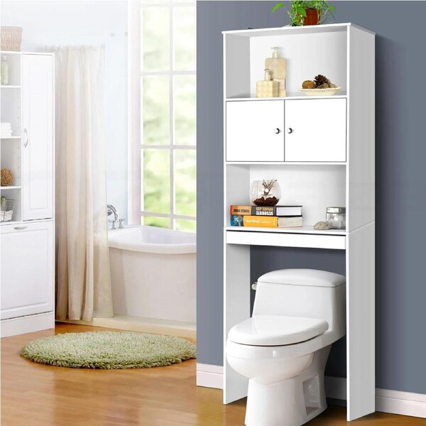Bathroom Storage Cabinet Toilet Surround Medicine Cupboard Tallboy Shelf White