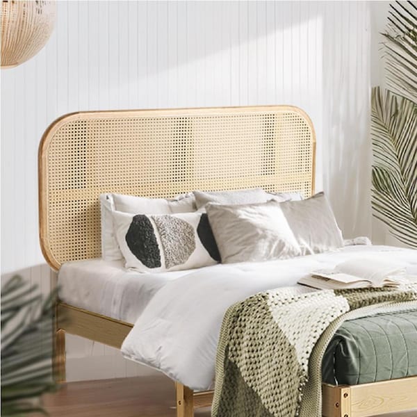 Furb Double Size Rattan Bed Headboard Bohemian Style Bed Head Frame Base Bedroom Furniture Natural