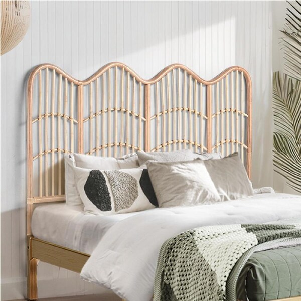 Furb Double Size Rattan Bed Headboard Bohemian Style Bed Head Frame Base Bedroom Furniture Natural