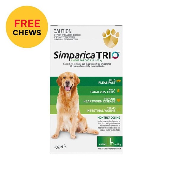 Simparica Trio For Large Dogs 20.1-40kg (Green) 6 Chews + 1 Free